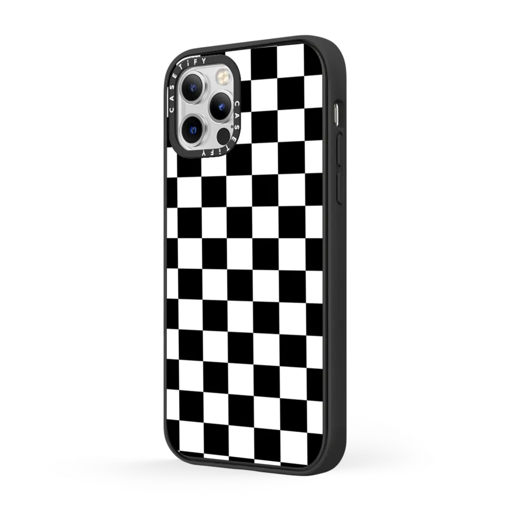 Impact iPhone 12 Pro Case - Black White Check Checkerboard Chess Board Two Tone Ska Pattern