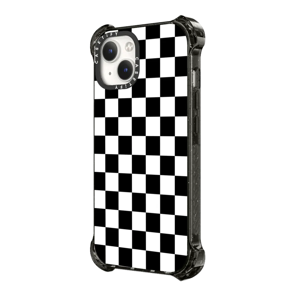 Bounce iPhone 14 Case MagSafe Compatible - Black White Check Checkerboard Chess Board Two Tone Ska Pattern