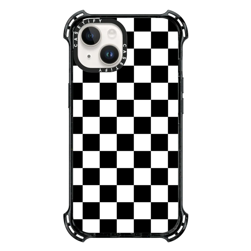 Bounce iPhone 14 Case MagSafe Compatible - Black White Check Checkerboard Chess Board Two Tone Ska Pattern