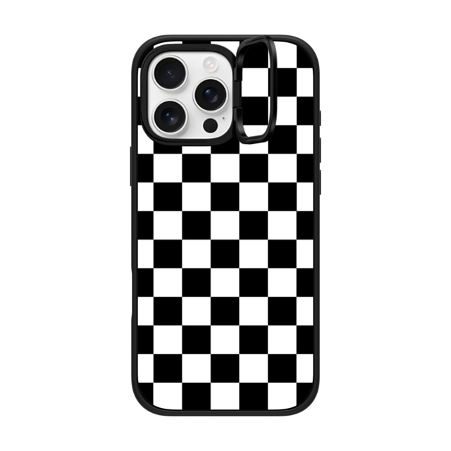 Hyakume x CASETiFY iPhone 16 Pro Max ケース マットブラック インパクトリングスタンドケース MagSafe対応 Black White Check Checkerboard Chess Board Two Tone Ska Pattern