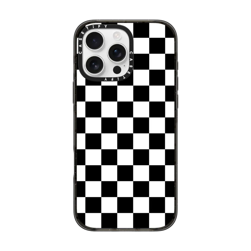 Impact iPhone 16 Pro Max Case MagSafe Compatible - Black White Check Checkerboard Chess Board Two Tone Ska Pattern