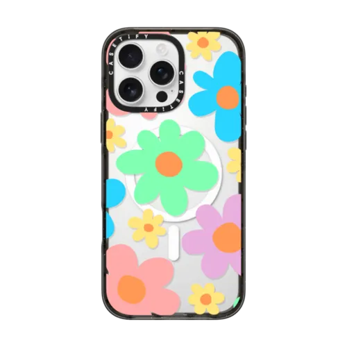 iPhone 16 Pro Max - Transparent Floral Pastel Colors 70s Retro Flower Power