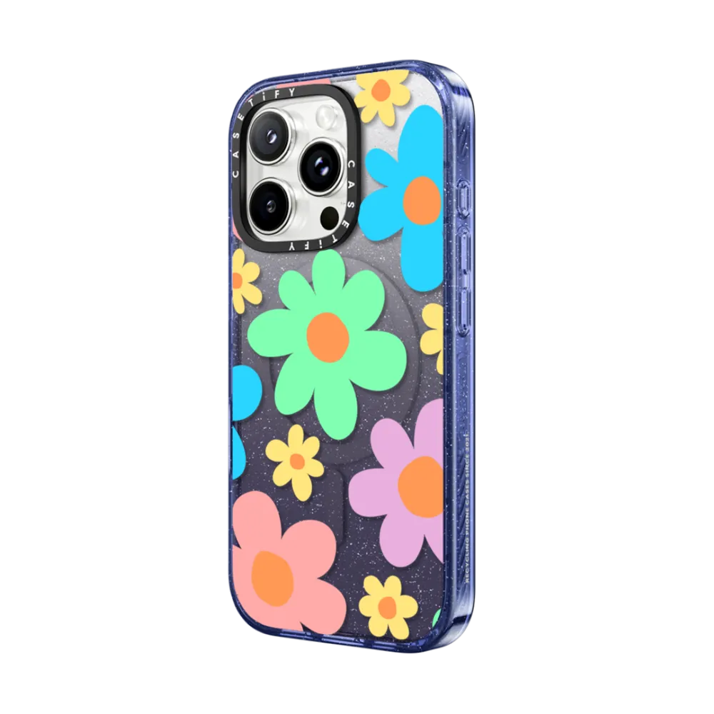 Impact iPhone 16 Pro Max Case MagSafe Compatible - Transparent Floral Pastel Colors 70s Retro Flower Power