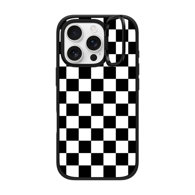 Hyakume x CASETiFY iPhone 16 Pro ケース マットブラック インパクトリングスタンドケース MagSafe対応 Black White Check Checkerboard Chess Board Two Tone Ska Pattern