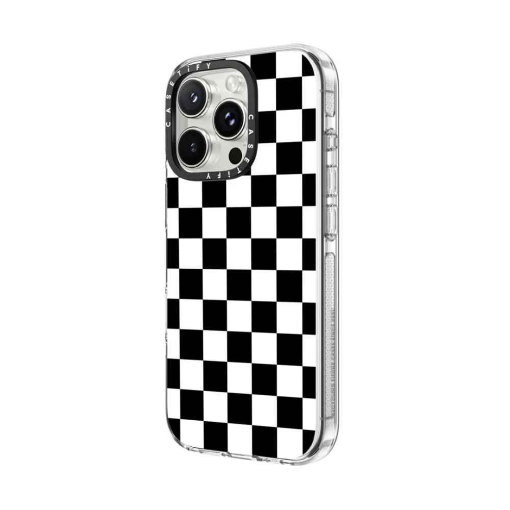 Clear iPhone 16 Pro Case MagSafe Compatible - Black White Check Checkerboard Chess Board Two Tone Ska Pattern