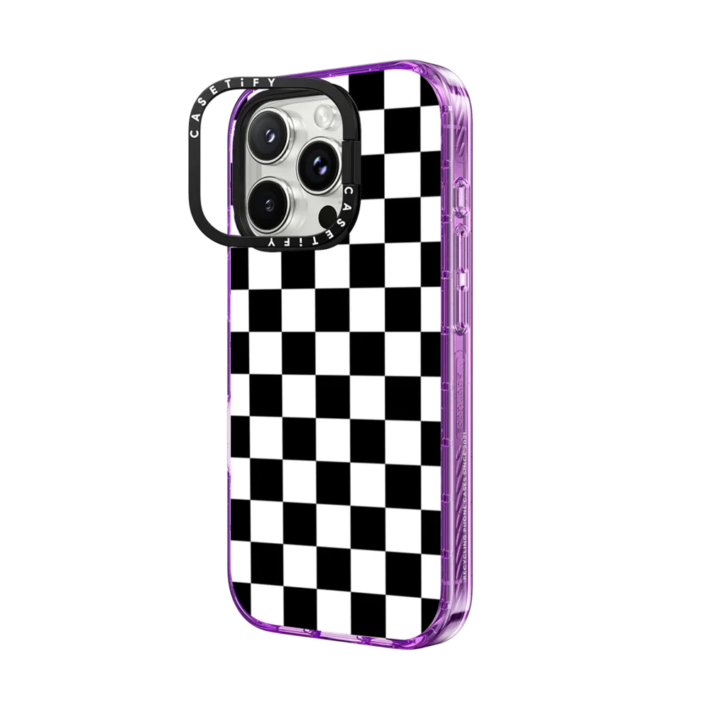 Impact Ring Stand iPhone 16 Pro Case MagSafe Compatible - Black White Check Checkerboard Chess Board Two Tone Ska Pattern
