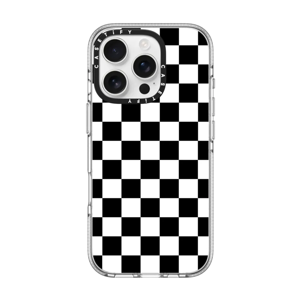Clear iPhone 16 Pro Case MagSafe Compatible - Black White Check Checkerboard Chess Board Two Tone Ska Pattern
