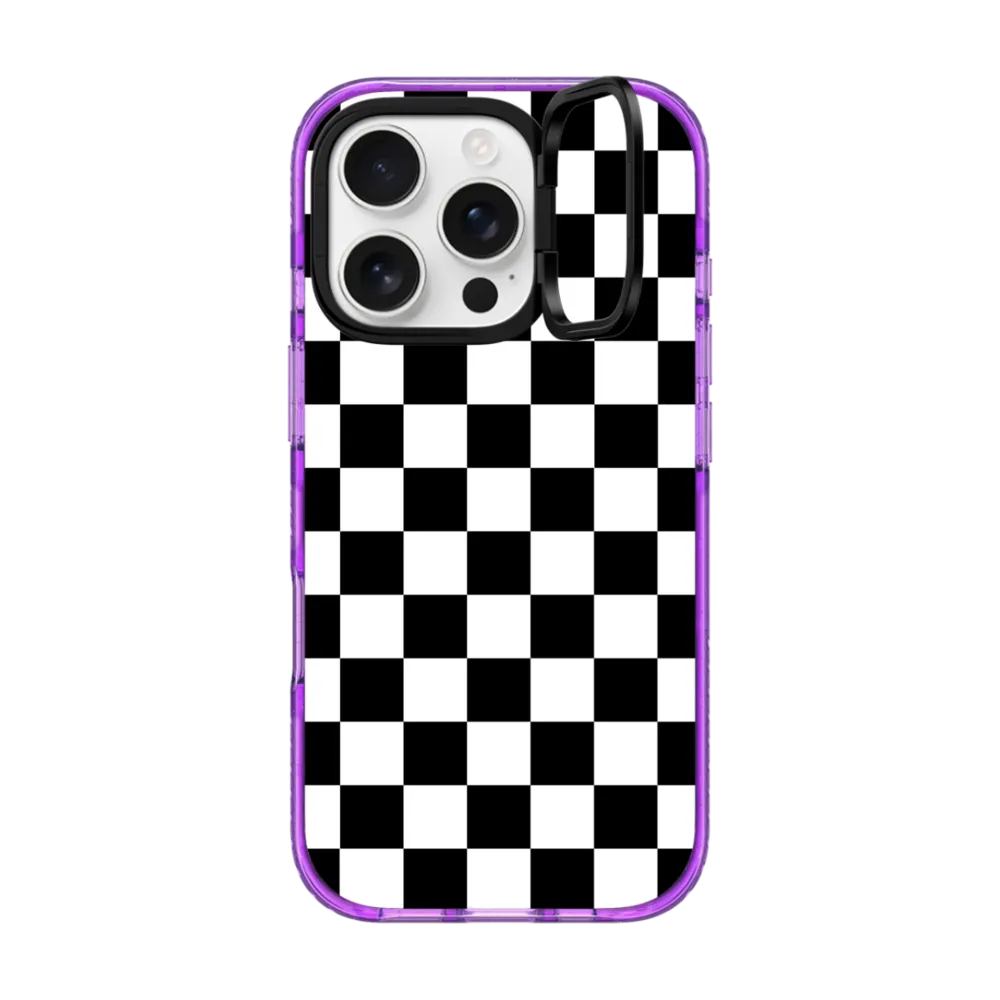 Impact Ring Stand iPhone 16 Pro Case MagSafe Compatible - Black White Check Checkerboard Chess Board Two Tone Ska Pattern