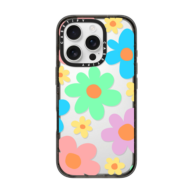 Hyakume x CASETiFY iPhone 16 Pro Case Floral,Pattern Black インパクトケース Transparent Floral Pastel Colors 70s Retro Flower Power Mother's Day Hyakume x CASETiFY iPhone 16 Pro Case Floral,Pattern Black インパクトケース Transparent Floral Pastel Colors 70s Retro Flower Power Mother's Day