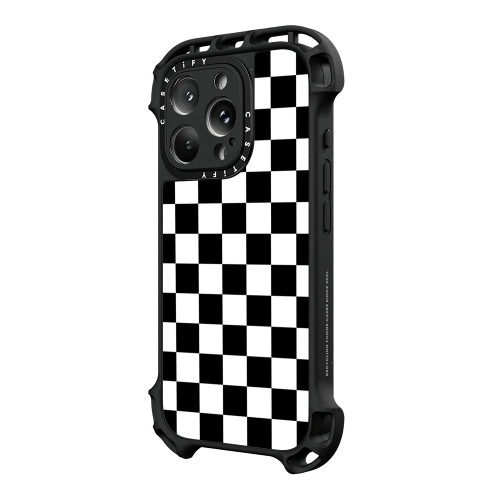 Ultra Bounce iPhone 16 Pro Case MagSafe Compatible - Black White Check Checkerboard Chess Board Two Tone Ska Pattern