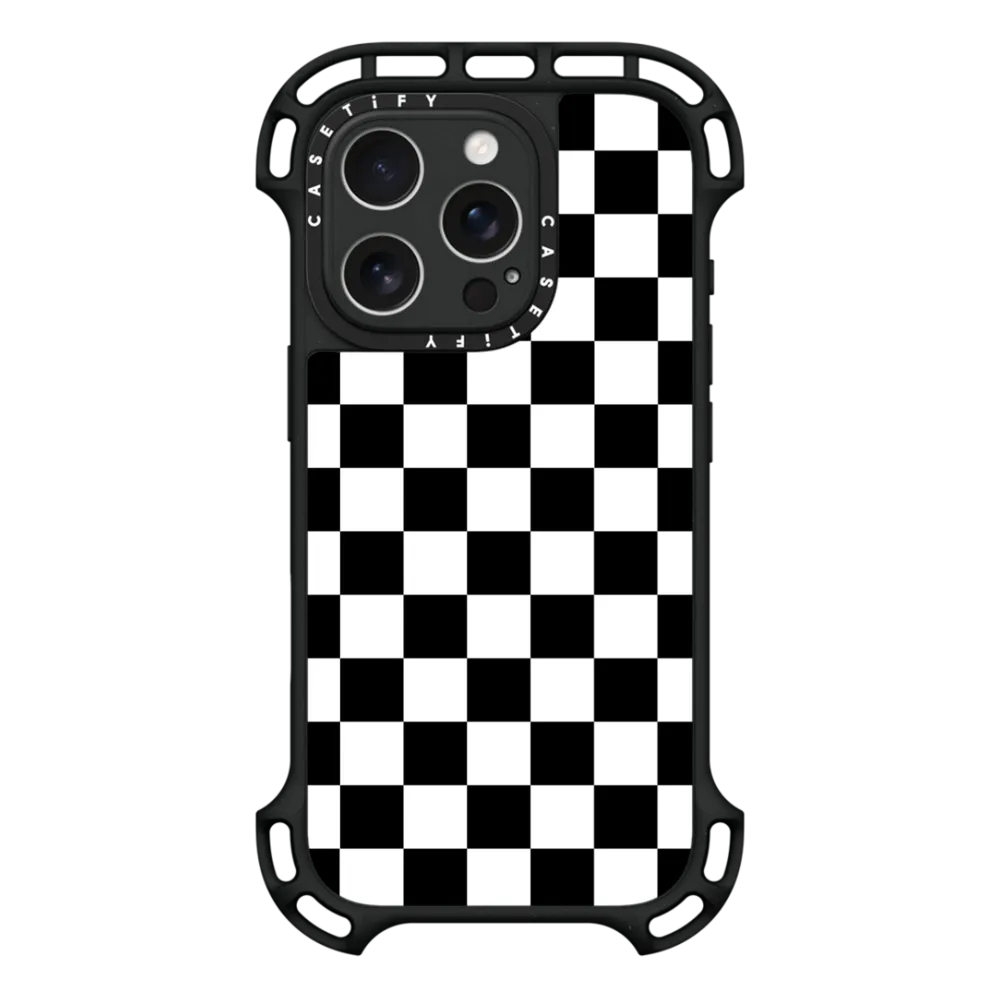 Ultra Bounce iPhone 16 Pro Case MagSafe Compatible - Black White Check Checkerboard Chess Board Two Tone Ska Pattern