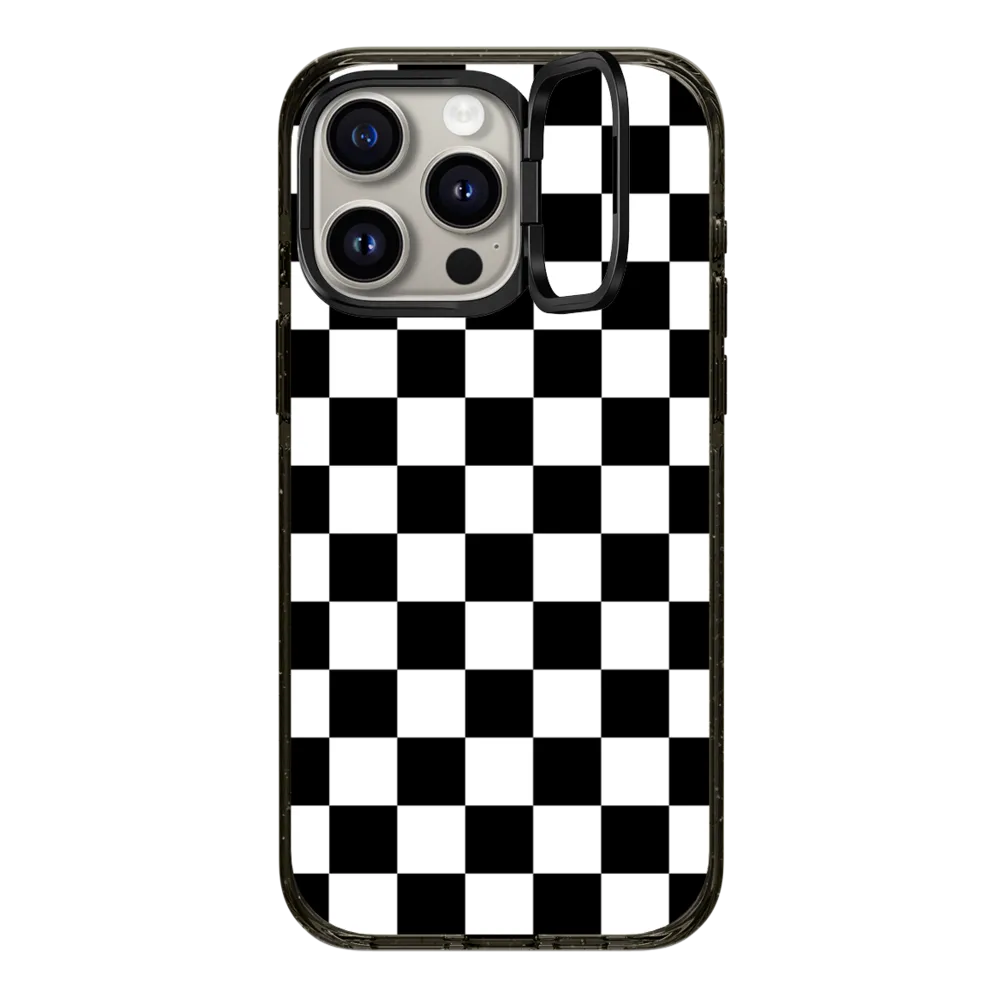 Impact Ring Stand iPhone 15 Pro Max Case MagSafe Compatible - Black White Check Checkerboard Chess Board Two Tone Ska Pattern