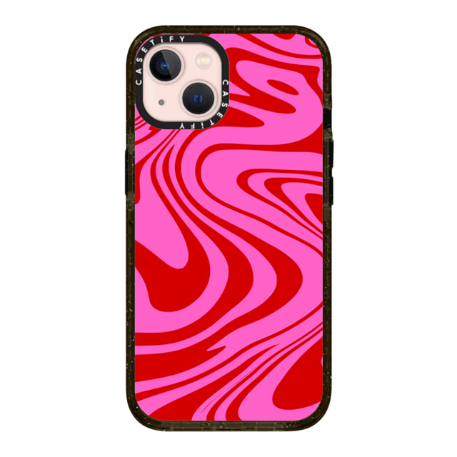 Hyakume x CASETiFY iPhone 13 ケース ブラック インパクトケース Marble Trippy Wavy Swirl Pink Red Spiral Warp Twirl 70s Psychedelic Acid Groovy Abstract Pattern