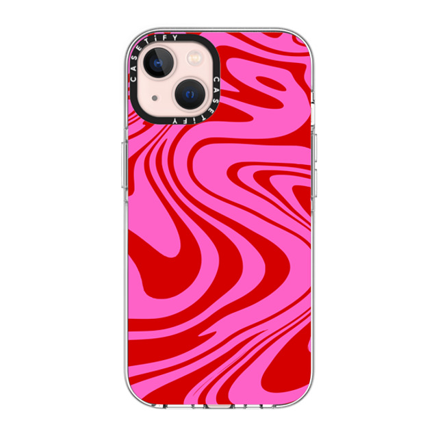 Hyakume x CASETiFY iPhone 13 ケース クリア クリア ケース MagSafe対応 Marble Trippy Wavy Swirl Pink Red Spiral Warp Twirl 70s Psychedelic Acid Groovy Abstract Pattern