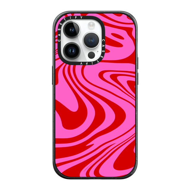 Hyakume x CASETiFY iPhone 14 Pro ケース マットブラック インパクトケース MagSafe対応 Marble Trippy Wavy Swirl Pink Red Spiral Warp Twirl 70s Psychedelic Acid Groovy Abstract Pattern