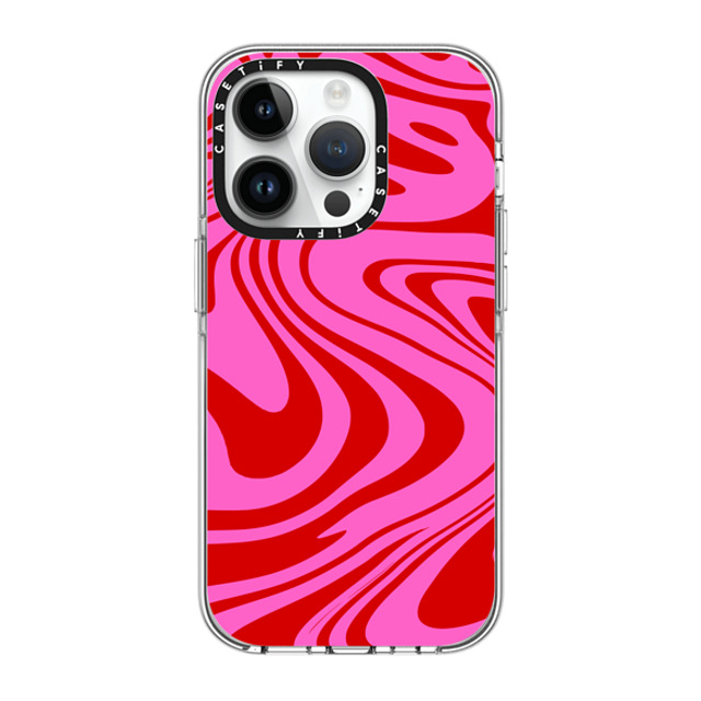 Hyakume x CASETiFY iPhone 14 Pro ケース クリア クリア ケース MagSafe対応 Marble Trippy Wavy Swirl Pink Red Spiral Warp Twirl 70s Psychedelic Acid Groovy Abstract Pattern