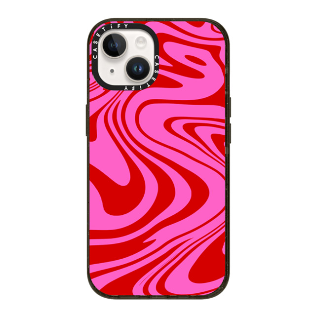 Hyakume x CASETiFY iPhone 14 ケース ブラック インパクトケース Marble Trippy Wavy Swirl Pink Red Spiral Warp Twirl 70s Psychedelic Acid Groovy Abstract Pattern