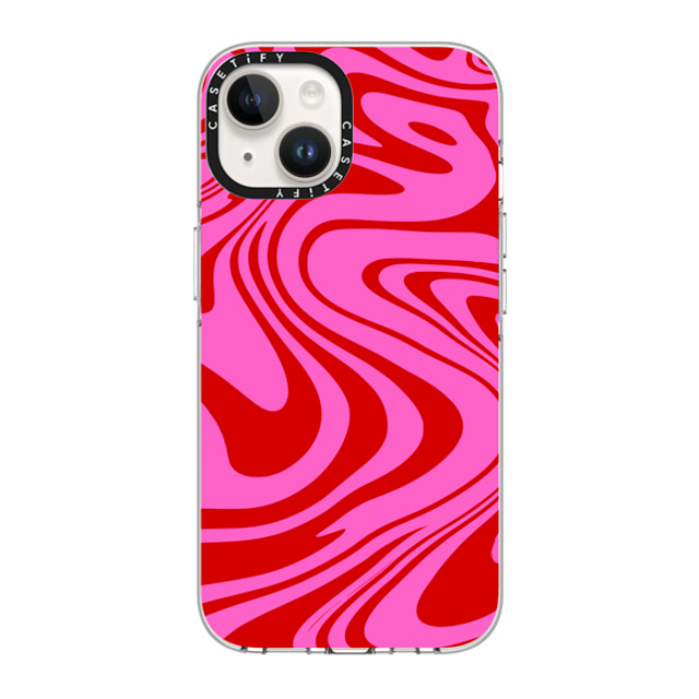 Hyakume x CASETiFY iPhone 14 ケース クリア クリア ケース MagSafe対応 Marble Trippy Wavy Swirl Pink Red Spiral Warp Twirl 70s Psychedelic Acid Groovy Abstract Pattern