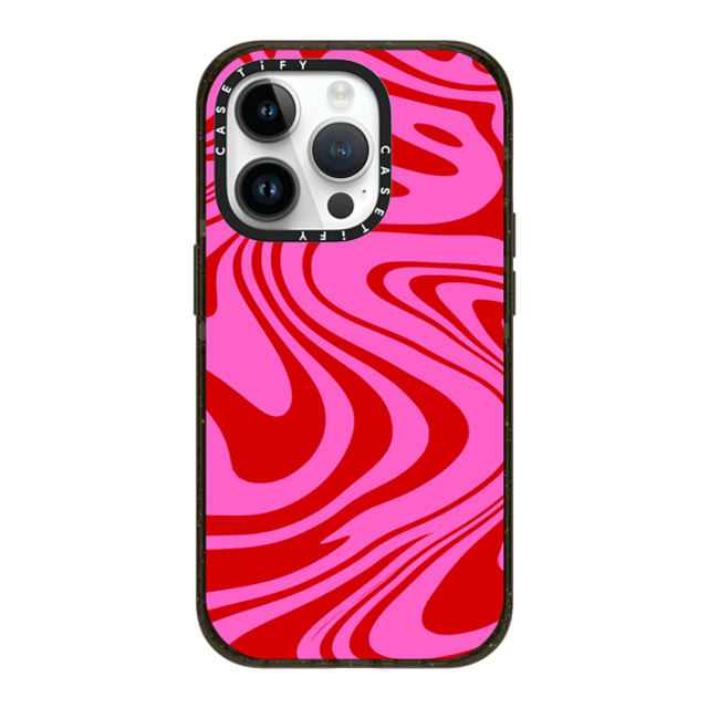 Hyakume x CASETiFY iPhone 14 Pro ケース ブラック インパクトケース MagSafe対応 Marble Trippy Wavy Swirl Pink Red Spiral Warp Twirl 70s Psychedelic Acid Groovy Abstract Pattern