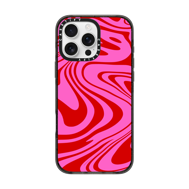 Hyakume x CASETiFY iPhone 16 Pro Max ケース ブラック インパクトケース MagSafe対応 Marble Trippy Wavy Swirl Pink Red Spiral Warp Twirl 70s Psychedelic Acid Groovy Abstract Pattern