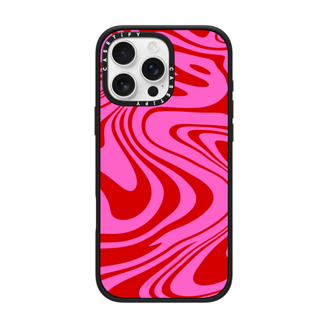 Hyakume x CASETiFY iPhone 16 Pro Max ケース マットブラック インパクトケース MagSafe対応 Marble Trippy Wavy Swirl Pink Red Spiral Warp Twirl 70s Psychedelic Acid Groovy Abstract Pattern