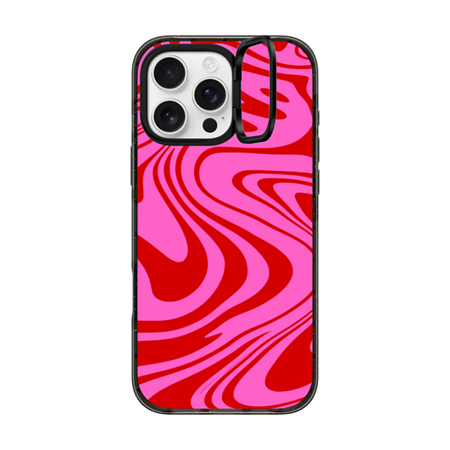 Hyakume x CASETiFY iPhone 16 Pro Max ケース ブラック インパクトリングスタンドケース MagSafe対応 Marble Trippy Wavy Swirl Pink Red Spiral Warp Twirl 70s Psychedelic Acid Groovy Abstract Pattern