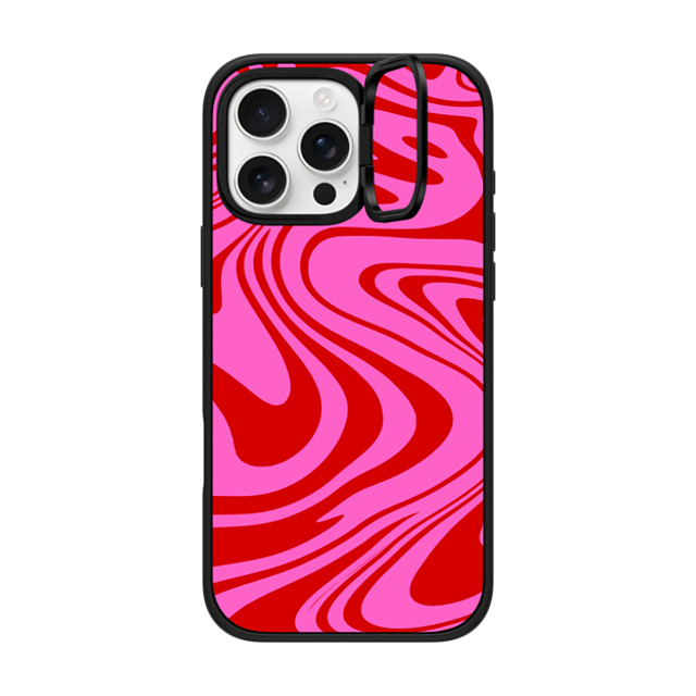 Hyakume x CASETiFY iPhone 16 Pro Max ケース マットブラック インパクトリングスタンドケース MagSafe対応 Marble Trippy Wavy Swirl Pink Red Spiral Warp Twirl 70s Psychedelic Acid Groovy Abstract Pattern