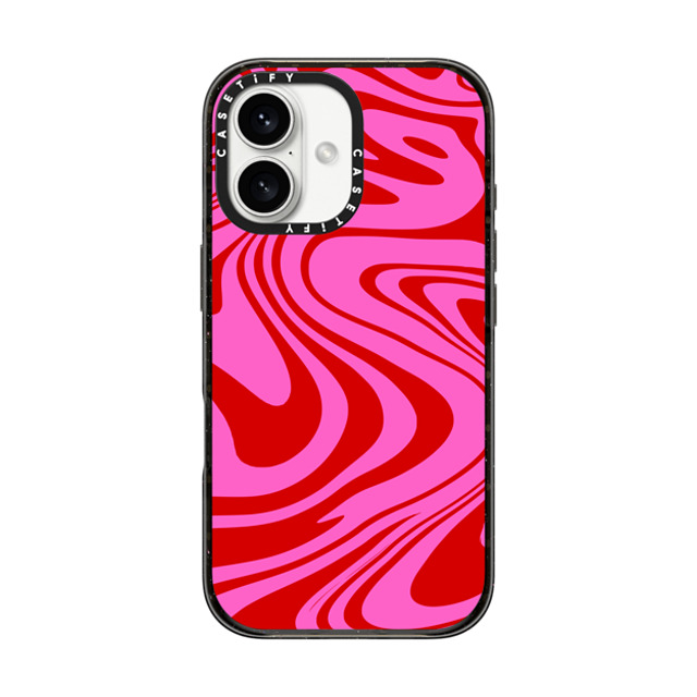 Hyakume x CASETiFY iPhone 16 ケース ブラック インパクトケース MagSafe対応 Marble Trippy Wavy Swirl Pink Red Spiral Warp Twirl 70s Psychedelic Acid Groovy Abstract Pattern