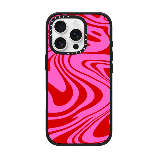 Hyakume x CASETiFY iPhone 16 Pro ケース マットブラック インパクトケース MagSafe対応 Marble Trippy Wavy Swirl Pink Red Spiral Warp Twirl 70s Psychedelic Acid Groovy Abstract Pattern