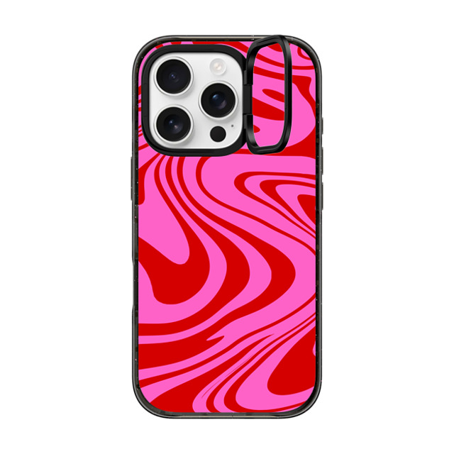 Hyakume x CASETiFY iPhone 16 Pro ケース ブラック インパクトリングスタンドケース MagSafe対応 Marble Trippy Wavy Swirl Pink Red Spiral Warp Twirl 70s Psychedelic Acid Groovy Abstract Pattern