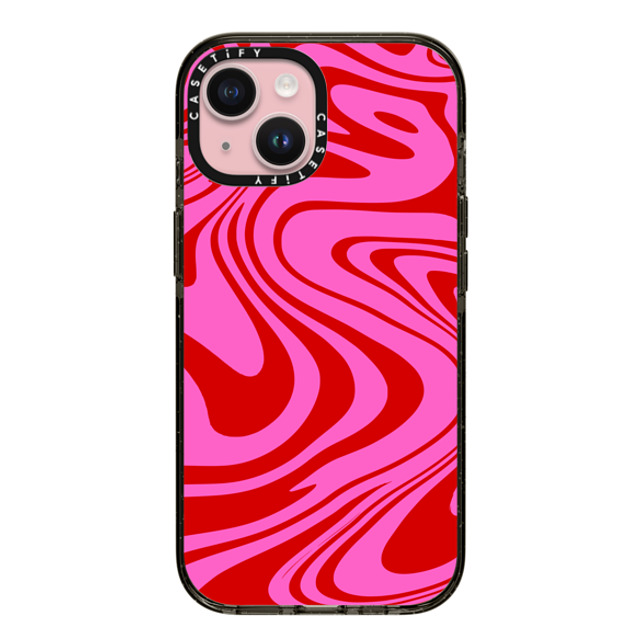 Hyakume x CASETiFY iPhone 15 ケース ブラック インパクトケース Marble Trippy Wavy Swirl Pink Red Spiral Warp Twirl 70s Psychedelic Acid Groovy Abstract Pattern