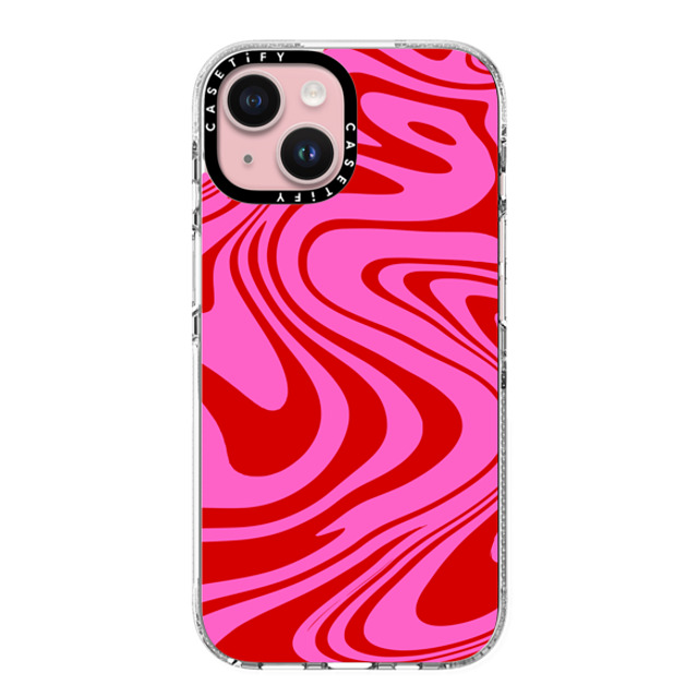 Hyakume x CASETiFY iPhone 15 ケース クリア クリア ケース MagSafe対応 Marble Trippy Wavy Swirl Pink Red Spiral Warp Twirl 70s Psychedelic Acid Groovy Abstract Pattern