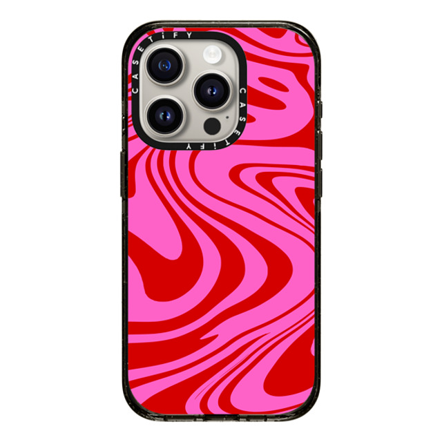 Hyakume x CASETiFY iPhone 15 Pro ケース ブラック インパクトケース MagSafe対応 Marble Trippy Wavy Swirl Pink Red Spiral Warp Twirl 70s Psychedelic Acid Groovy Abstract Pattern