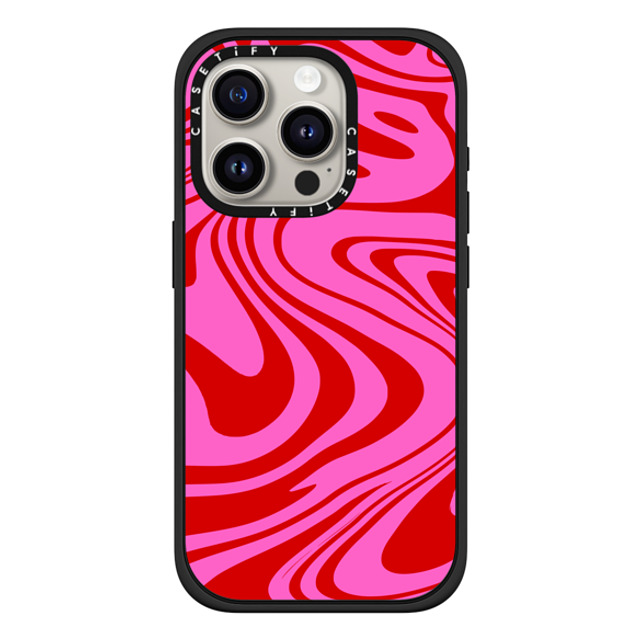 Hyakume x CASETiFY iPhone 15 Pro ケース マットブラック インパクトケース MagSafe対応 Marble Trippy Wavy Swirl Pink Red Spiral Warp Twirl 70s Psychedelic Acid Groovy Abstract Pattern