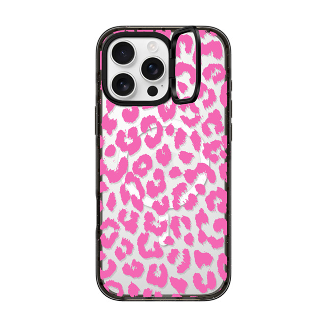 Hyakume x CASETiFY iPhone 16 Pro Max ケース ブラック インパクトリングスタンドケース MagSafe対応 Pink Transparent Leopard Print