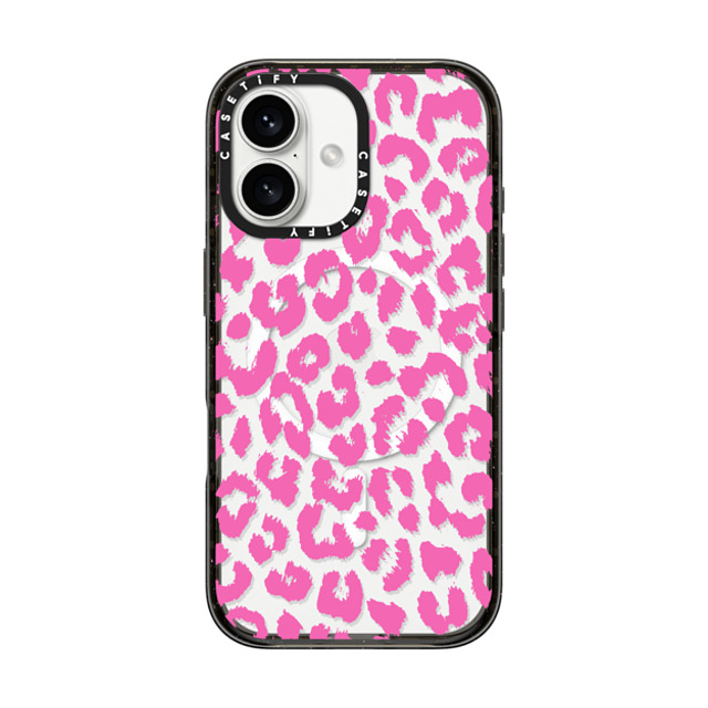 Hyakume x CASETiFY iPhone 16 ケース ブラック インパクトケース MagSafe対応 Pink Transparent Leopard Print