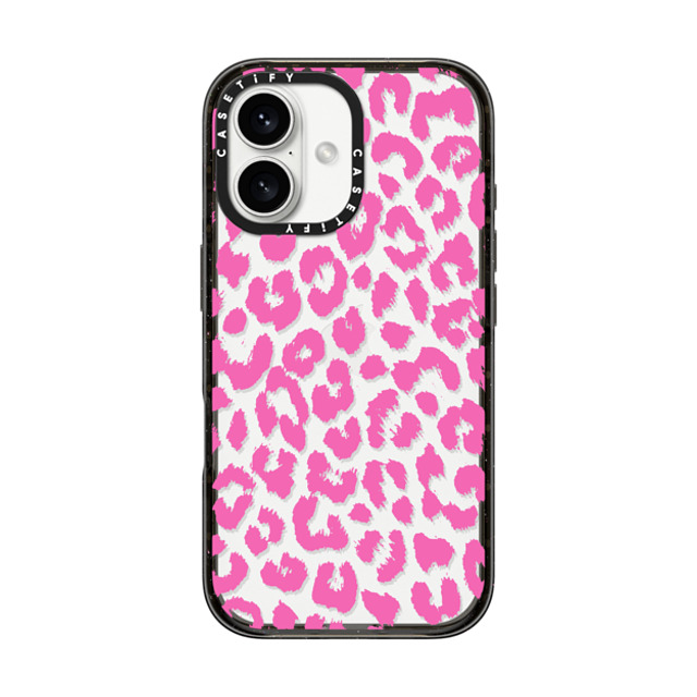 Hyakume x CASETiFY iPhone 16 ケース ブラック インパクトケース Pink Transparent Leopard Print