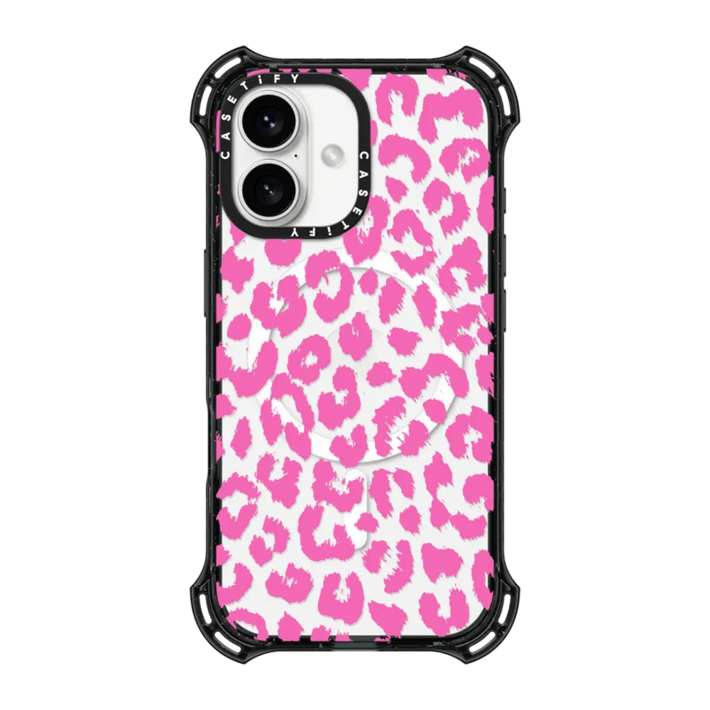 Bounce iPhone 16 Case MagSafe Compatible - Pink Transparent Leopard Print
