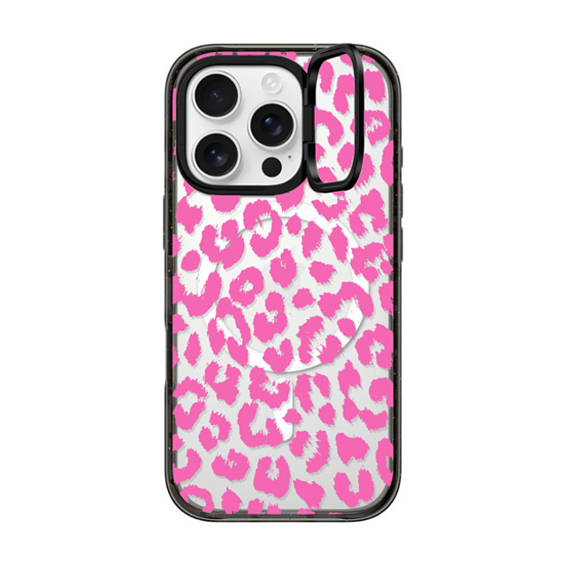 Hyakume x CASETiFY iPhone 16 Pro ケース ブラック インパクトリングスタンドケース MagSafe対応 Pink Transparent Leopard Print