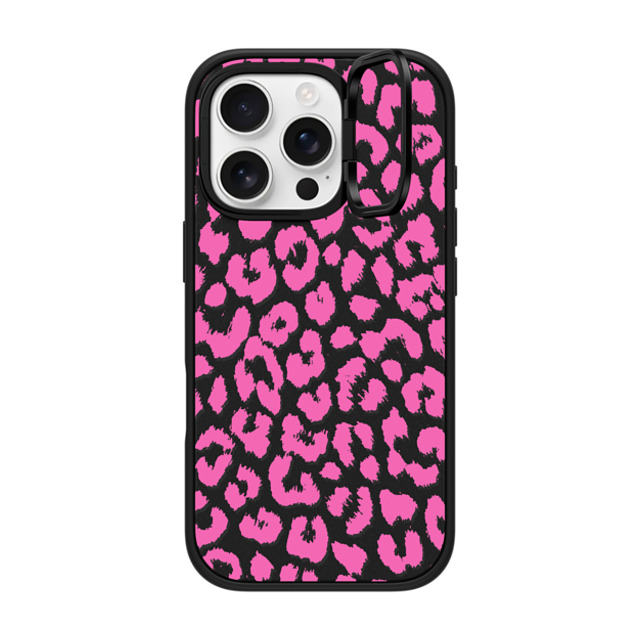 Hyakume x CASETiFY iPhone 16 Pro ケース マットブラック インパクトリングスタンドケース MagSafe対応 Pink Transparent Leopard Print