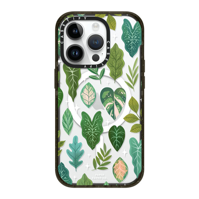 Paper Raven Co x CASETiFY iPhone 14 Pro ケース ブラック インパクトケース MagSafe対応 Tropical Leaves