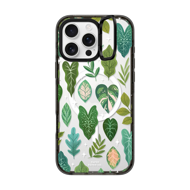 Paper Raven Co x CASETiFY iPhone 16 Pro Max ケース ブラック インパクトリングスタンドケース MagSafe対応 Tropical Leaves