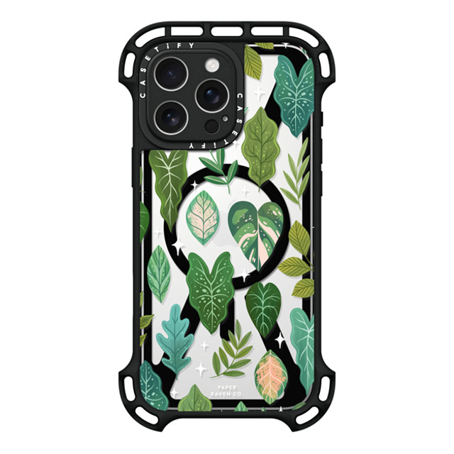 Paper Raven Co x CASETiFY iPhone 16 Pro Max ケース ブラック ウルトラ バウンスケース MagSafe対応 Tropical Leaves