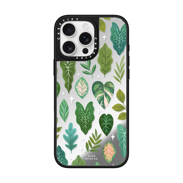 Paper Raven Co x CASETiFY iPhone 16 Pro Max ケース Silver on Black ミラーケース MagSafe対応 Tropical Leaves