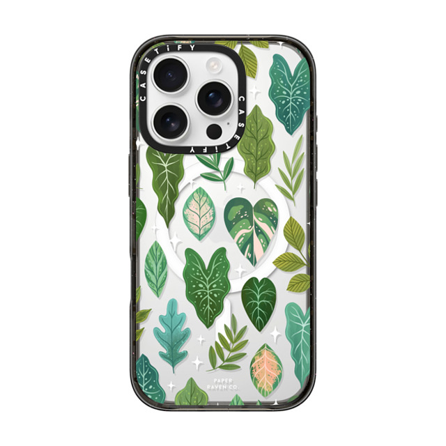 Paper Raven Co x CASETiFY iPhone 16 Pro ケース ブラック インパクトケース MagSafe対応 Tropical Leaves