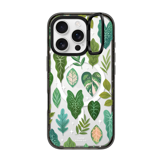 Paper Raven Co x CASETiFY iPhone 16 Pro ケース ブラック インパクトリングスタンドケース MagSafe対応 Tropical Leaves