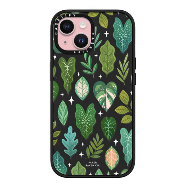 Paper Raven Co x CASETiFY iPhone 15 ケース マットブラック インパクトケース MagSafe対応 Tropical Leaves