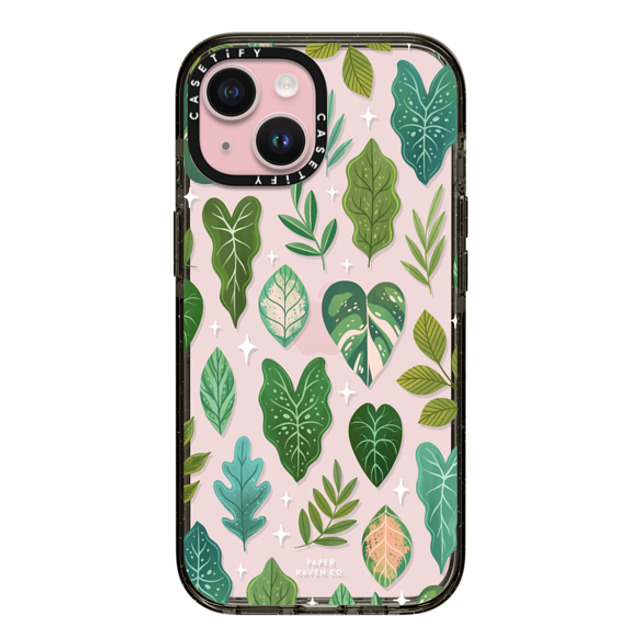 Paper Raven Co x CASETiFY iPhone 15 ケース ブラック インパクトケース Tropical Leaves