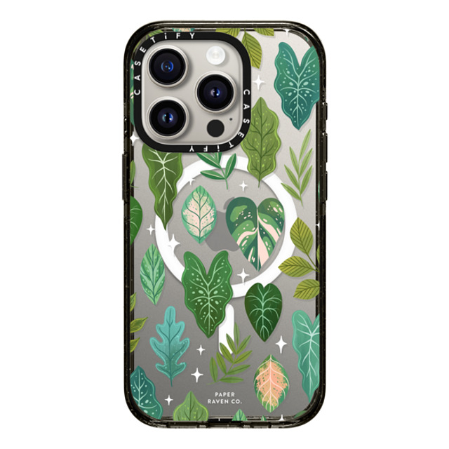 Paper Raven Co x CASETiFY iPhone 15 Pro ケース ブラック インパクトケース MagSafe対応 Tropical Leaves