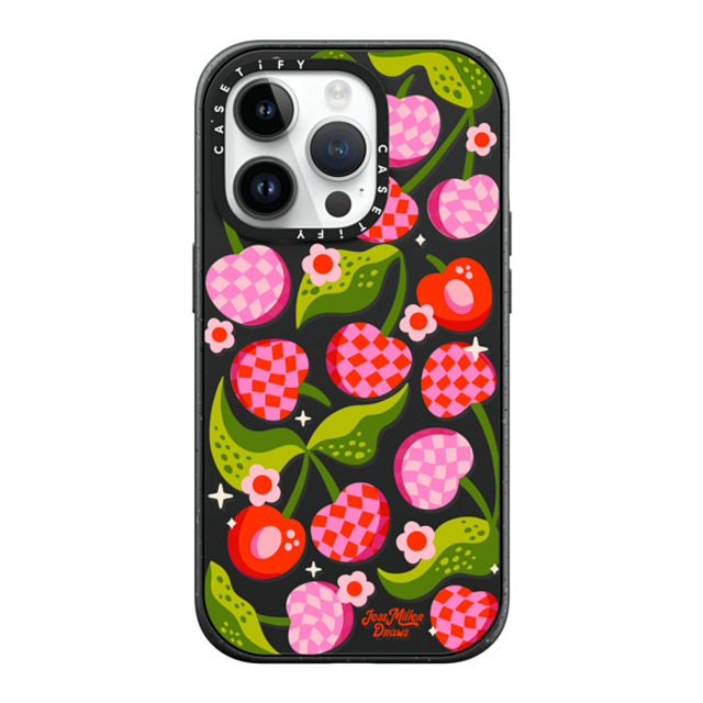 Jess Miller Draws x CASETiFY iPhone 14 Pro ケース マットブラック インパクトケース MagSafe対応 Checkered Cherries